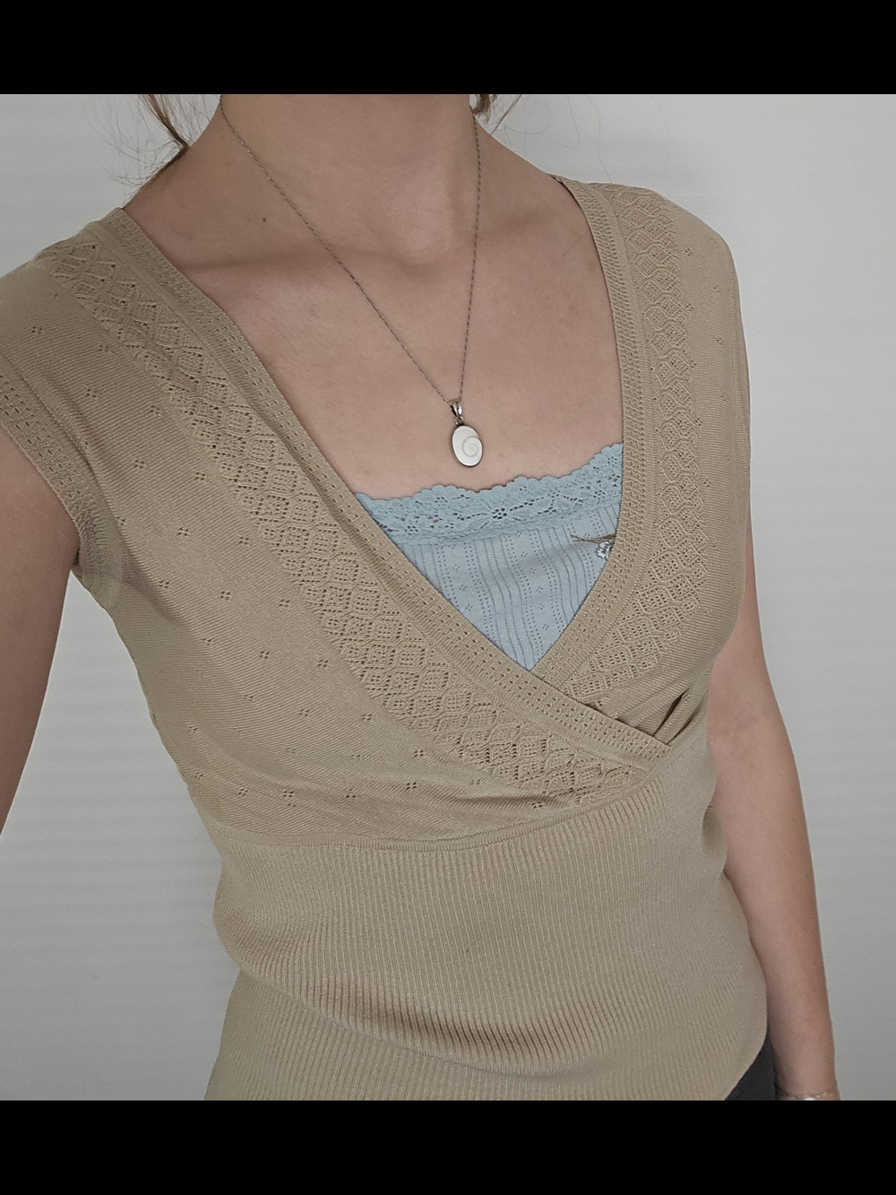 Y2K Bandolino Silk Beige Knit Wrap-Style Tank Top